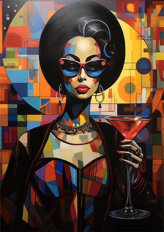Eclectic Emoticons woman with a martini | Metal Poster