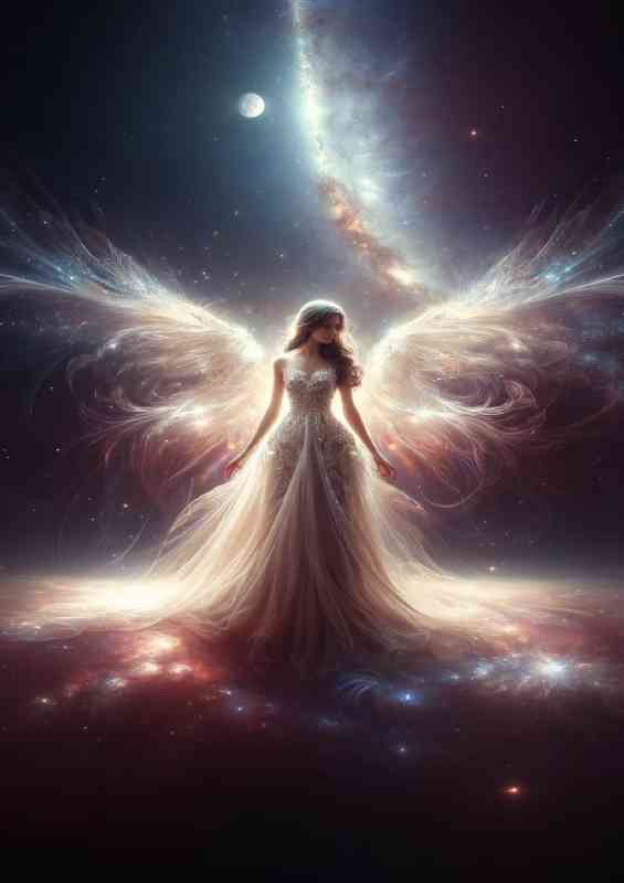 Celestial angel her gown flowing like liquid light | Metal Poster