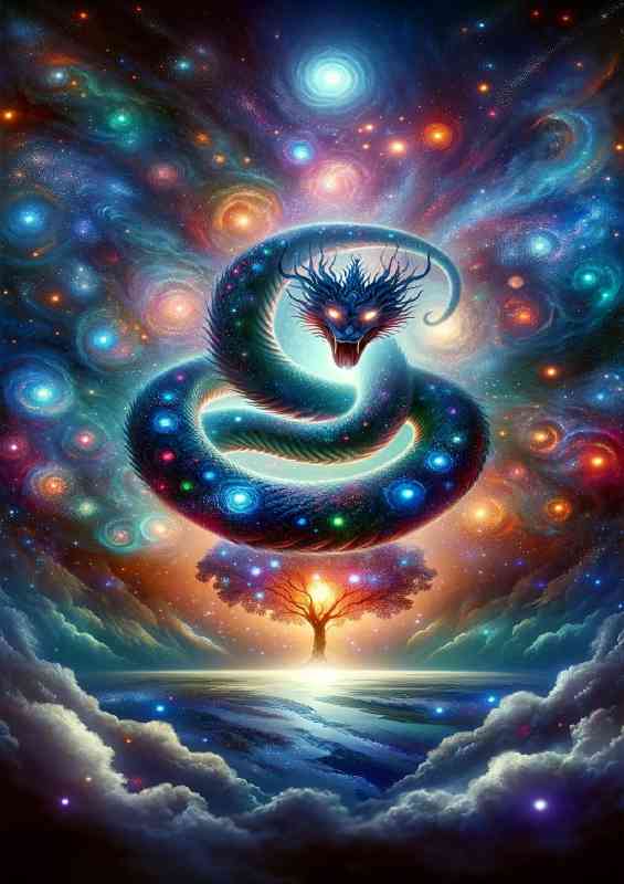 Cosmic Serpent its scales shimmering with galaxy like patterns | Metal Poster