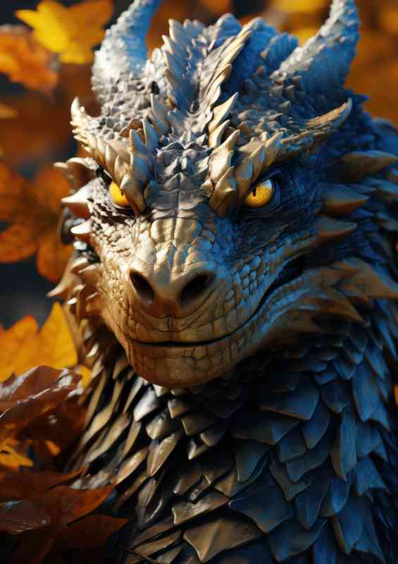 Dragon is seen in the autumn leaves | Metal Poster
