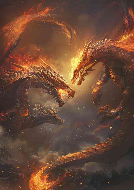 Dragons are fighting and fire erupts | Metal Poster