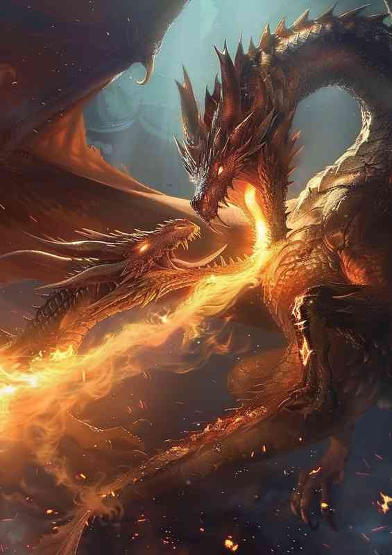 Dragons fighting in mid flight | Metal Poster