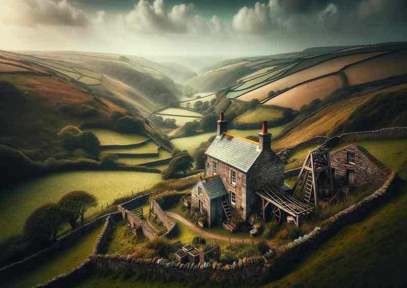 Cornish Inland Beauty Rolling hills ancient stone walls | Metal Poster