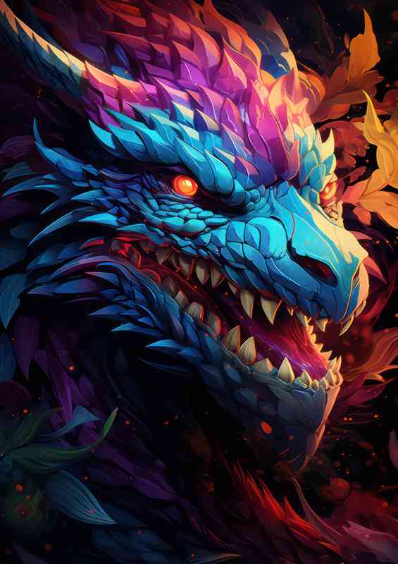 Dragons head in full multi colours | Metal Poster