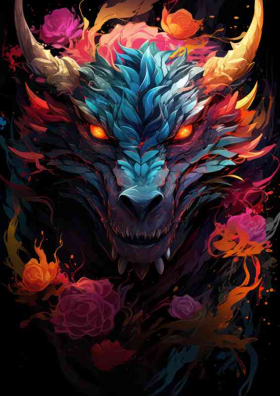 Epic colourful Dragons head | Metal Poster