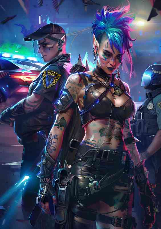 Female Elf with blue mohawk hair and tattoos | Metal Poster