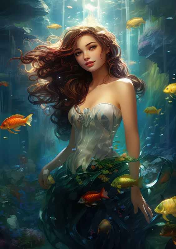 Princess in the water with the fishes | Metal Poster