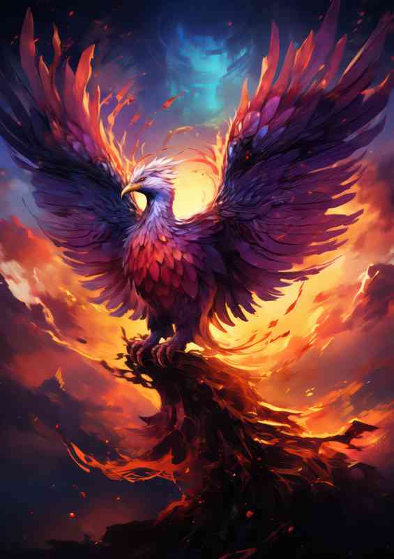 Phoenix bird and glowing colours in the sky | Metal Poster
