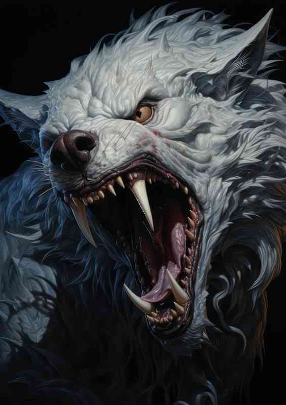 Rare white werewolf with fangs | Metal Poster
