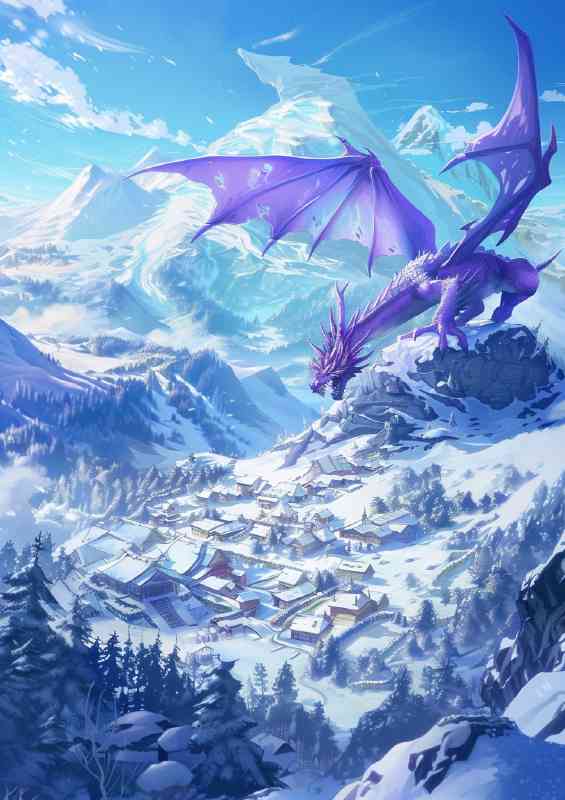 Snowy mountains there is an Ice dragon with | Metal Poster