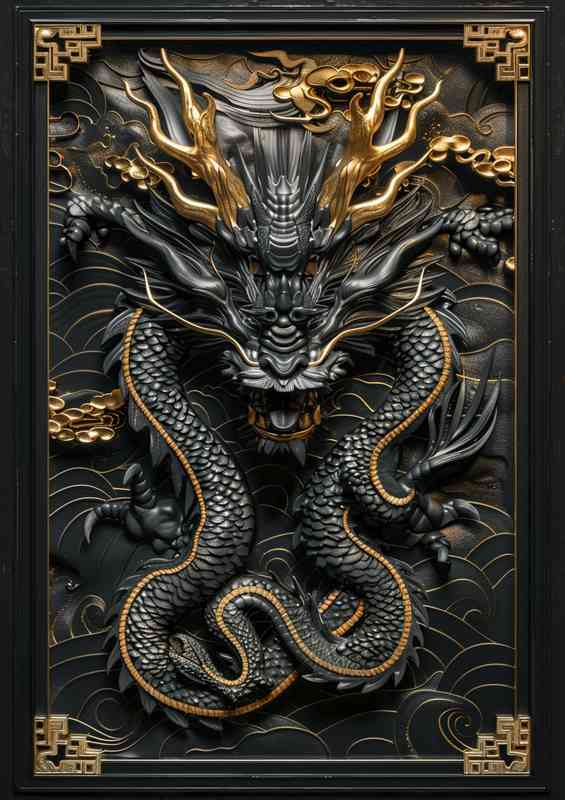 The Dragon in the black frame | Metal Poster