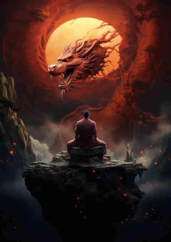 The Many Faces of Dragons A buddha sitting on a rock | Metal Poster