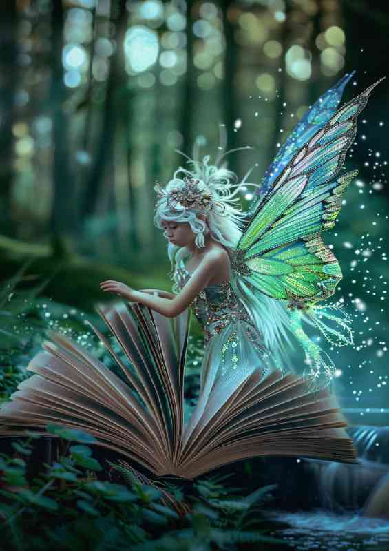Whimsical Fairy with Iridescent wings emerging from a book | Metal Poster