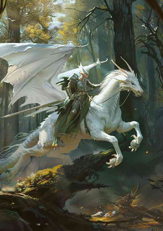 White Dragon Knight is in the woods | Metal Poster