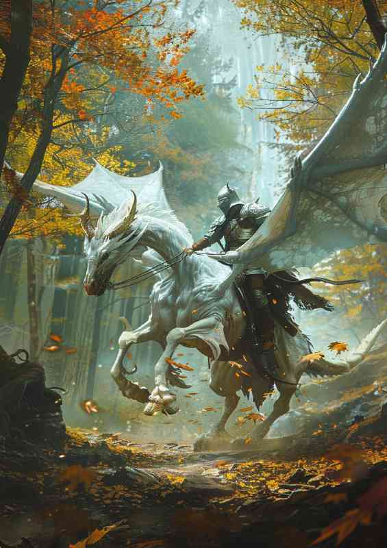 White Dragon Knight riding | Metal Poster