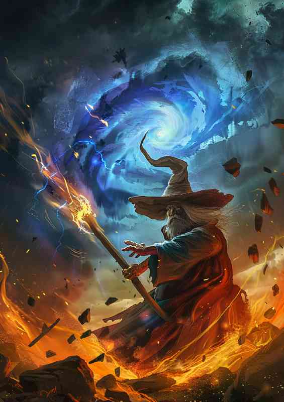 Wizard casting spell wind tornado | Metal Poster