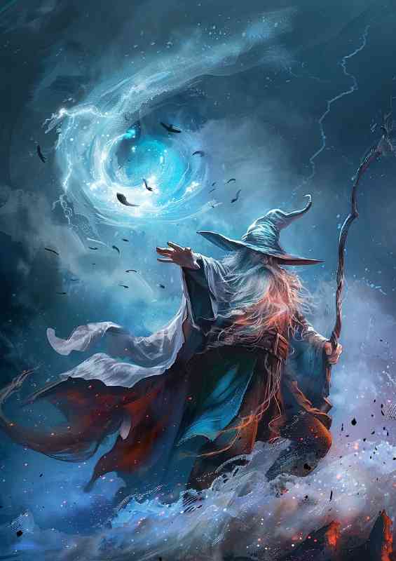 Wizard casting the spell of a wind tornado | Metal Poster