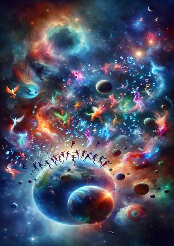 Celestial beings dancing in the void of space | Metal Poster