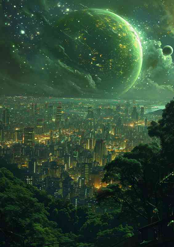 Different worlds twin planets in green | Metal Poster