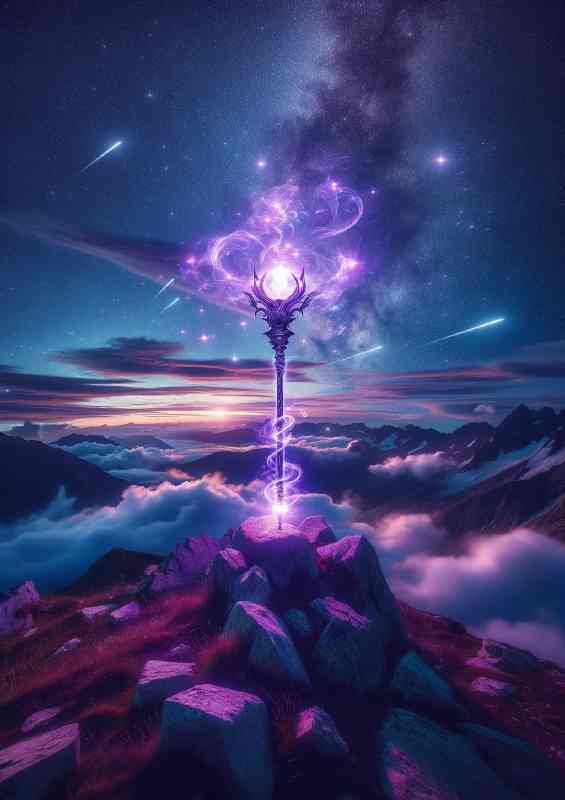 Magical staff radiating with glowing purple energy | Metal Poster