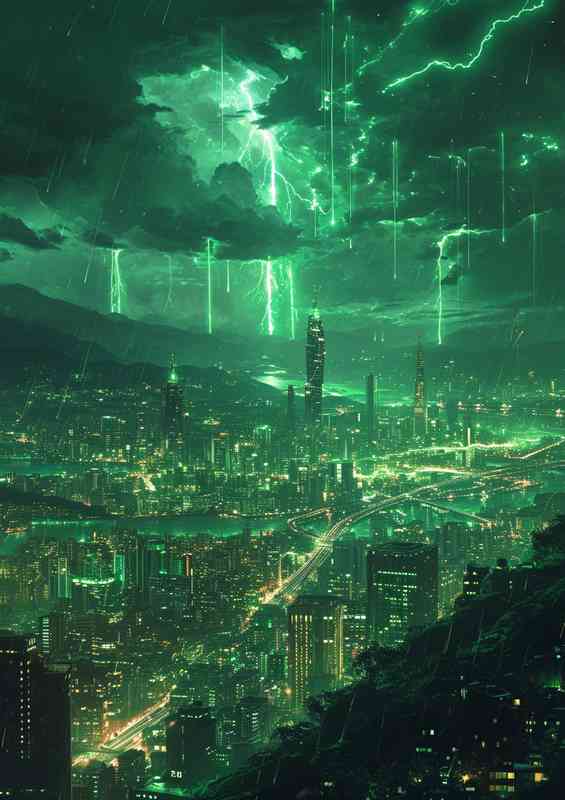 The green valley with lightning | Metal Poster