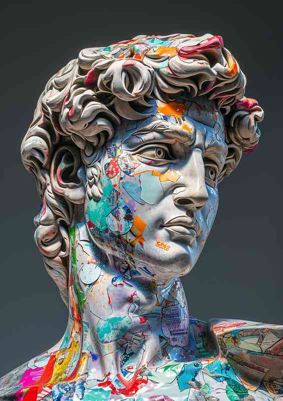 Art sculpture figure head with painted street art | Metal Poster