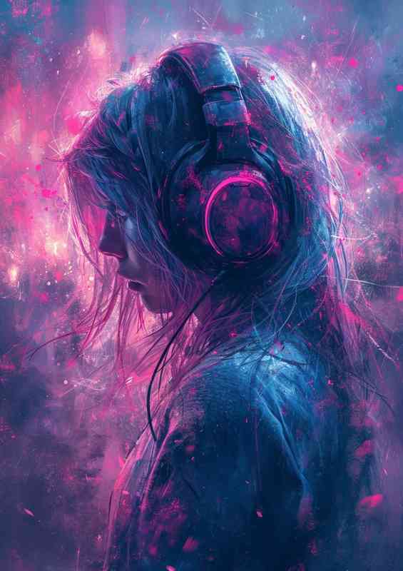 Colorful beautiful colorful dj headphones in pink and purple | Metal Poster