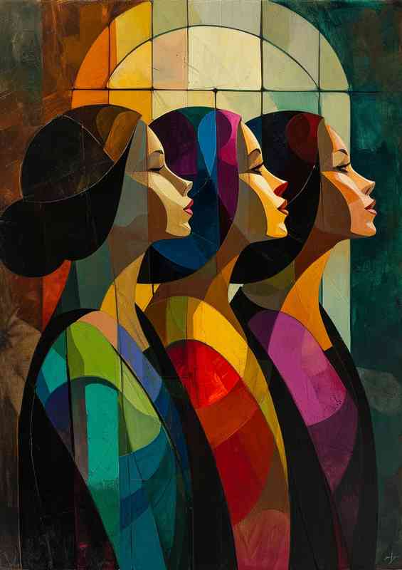 Colourful abstract of three ladys | Metal Poster