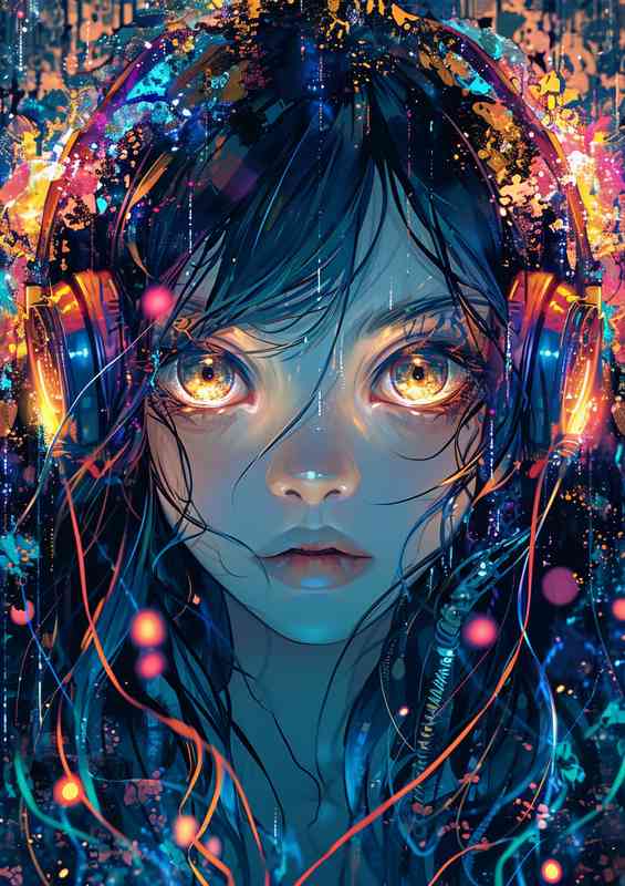 Cute colorful beautiful colorful dj headphones | Metal Poster