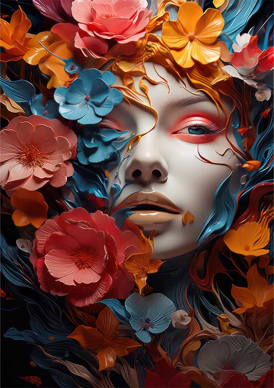 Colorful Flower Faces Metal Poster