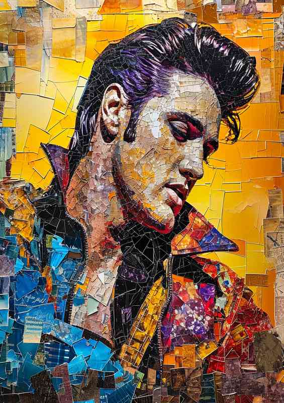 Elvis perestly with a yellow background mixed art | Metal Poster
