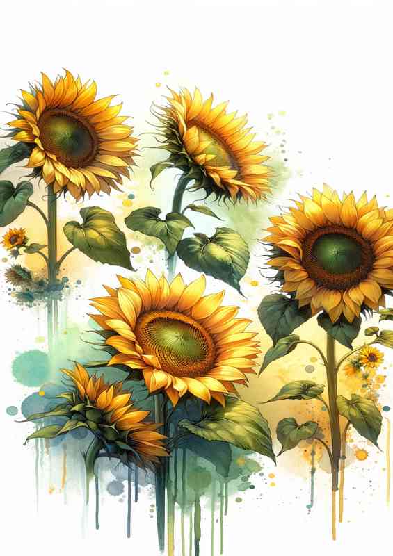 Large sunflowers painted | Metal Poster