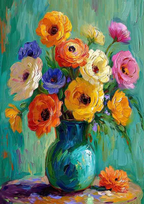 Pastel flowers in a vase painted style | Metal Poster