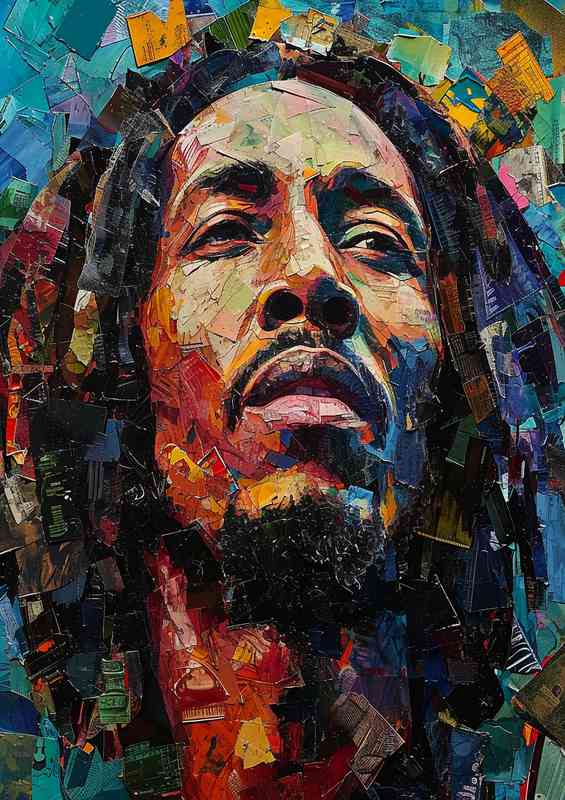 of bob marley composed of many mixed media styles | Metal Poster
