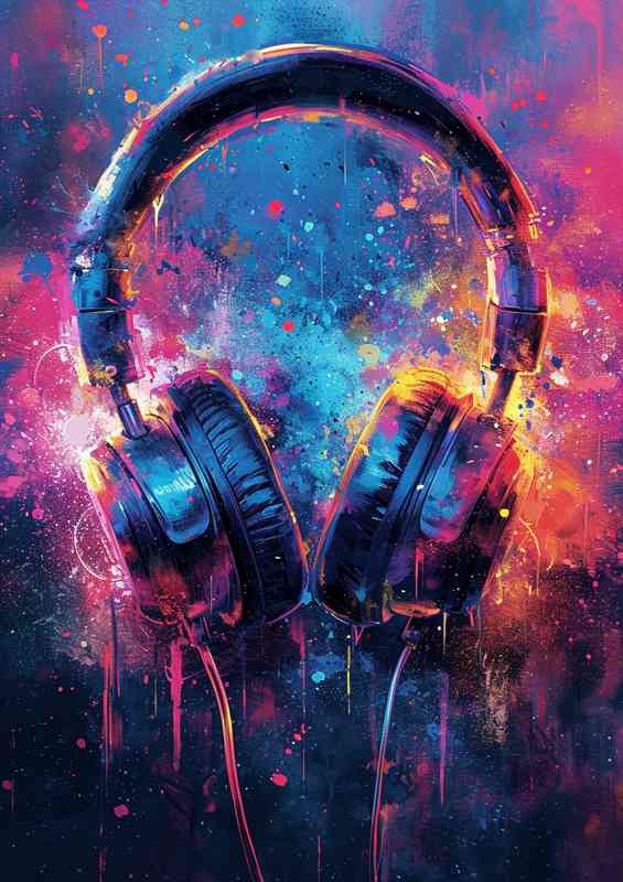 Splash colourful dj headphones | Metal Poster