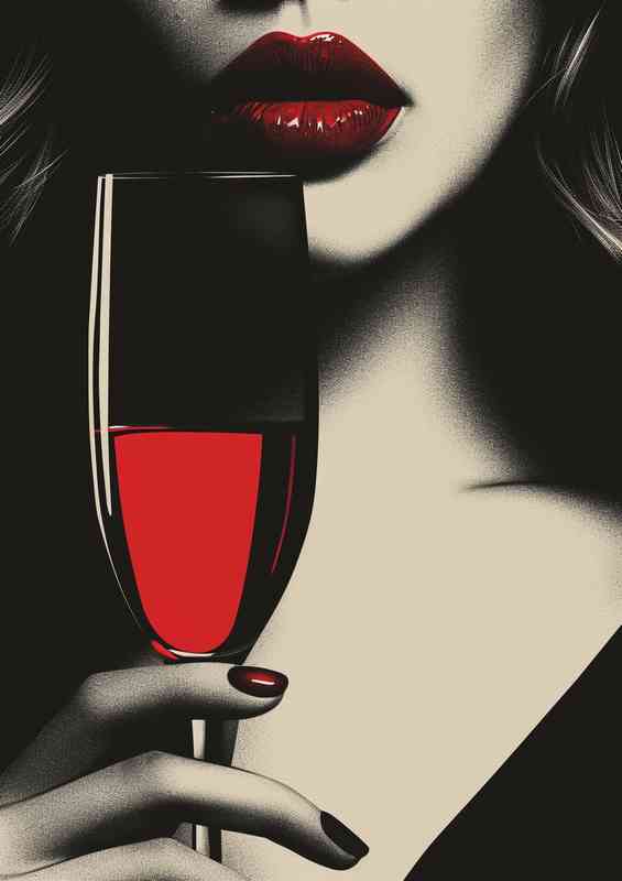 The lady drinking red wine | Metal Poster