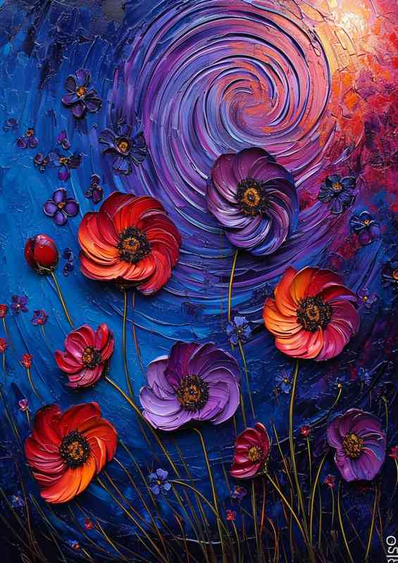 The night swirls and purple flowers | Metal Poster