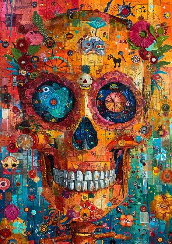 The skull with many different items street art | Metal Poster