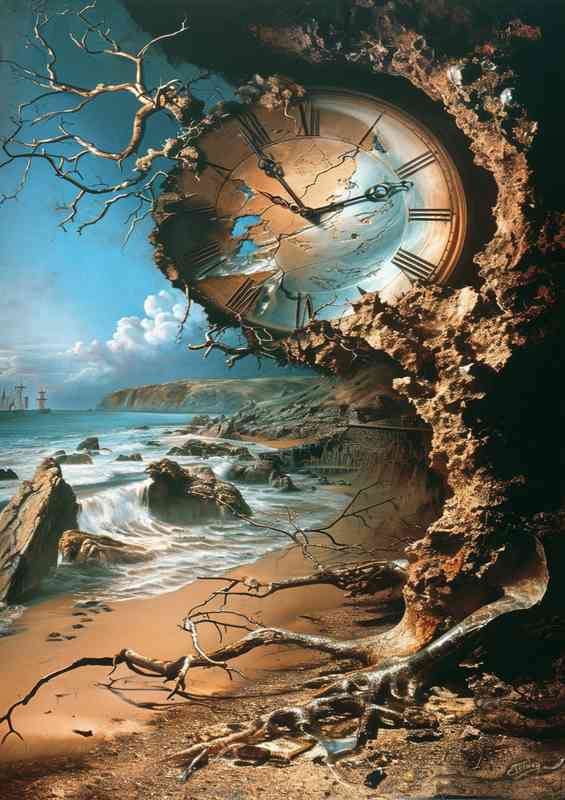 Time and tide surrealisum | Metal Poster