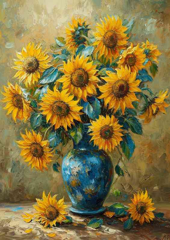 Yellow sunflowers in a blue vase | Metal Poster