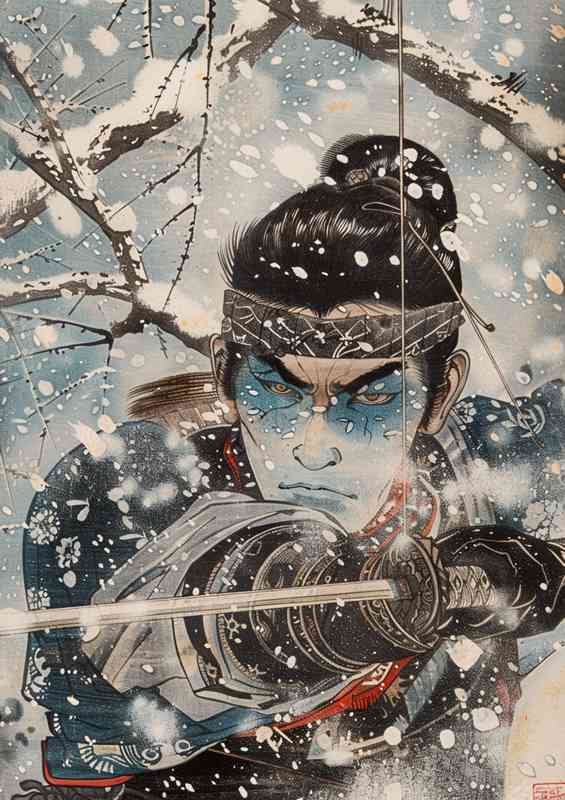 A Japanese an epic samurai in winter time | Metal Poster