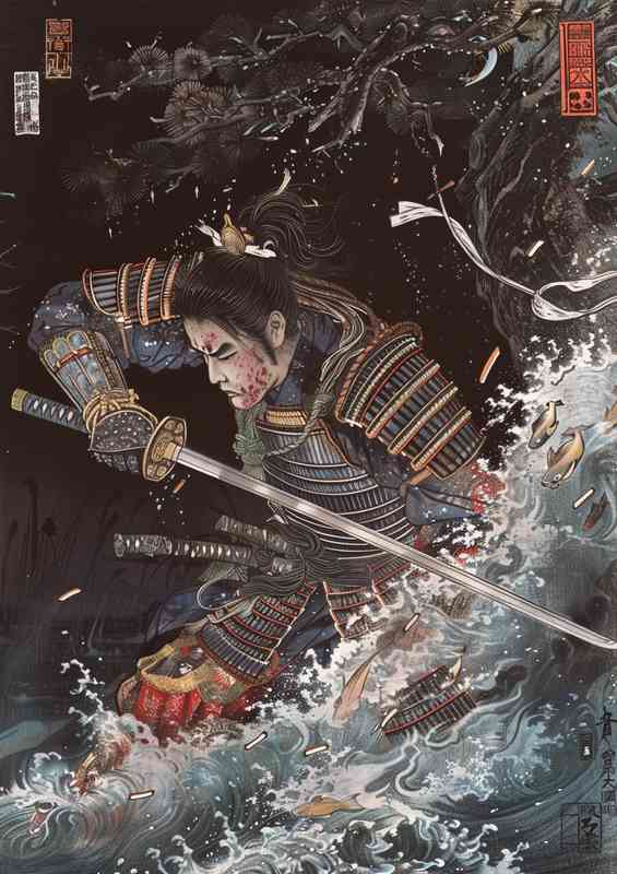A Japanese an_ancient samurai going into battle | Metal Poster
