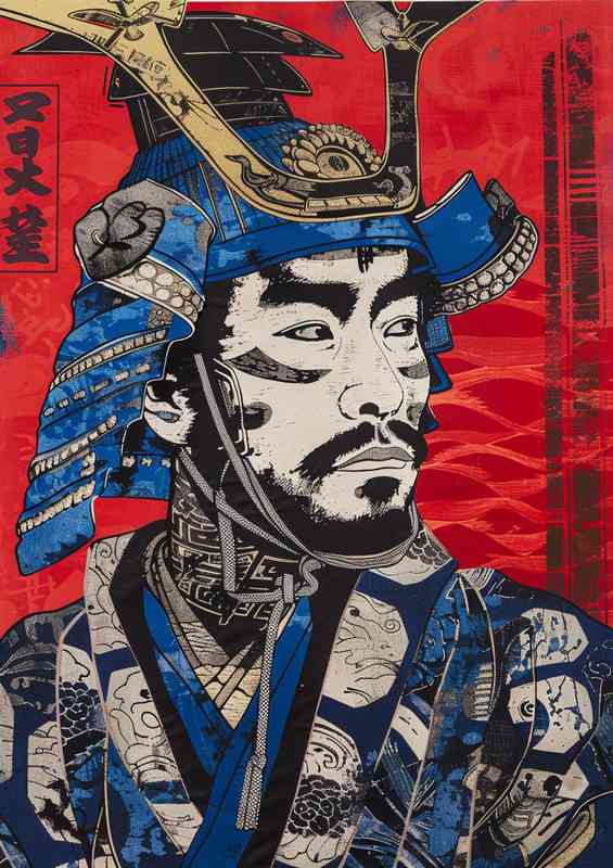 Actor in the woodblock style with blue | Metal Poster