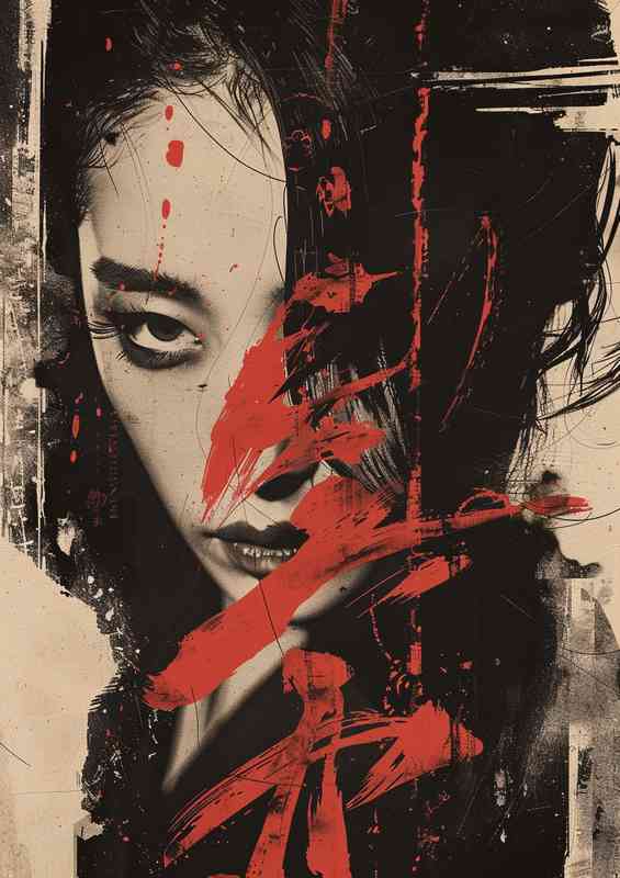 Girl with splashed red art | Metal Poster