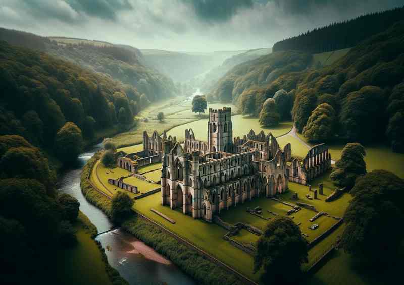 Fountains Abbey Lush Countryside Metal Poster