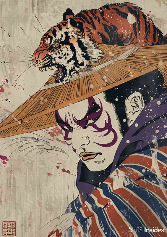 Kabuki actor wearing a red white and purple | Metal Poster