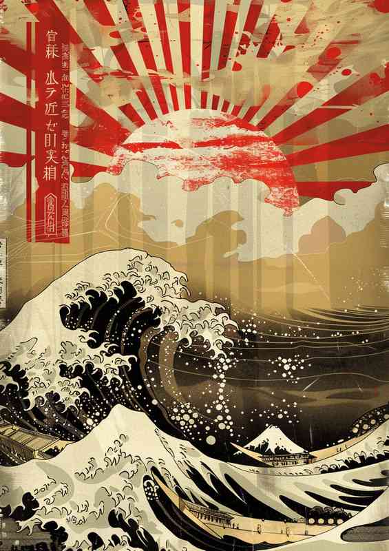 Old japanese style waves poster | Metal Poster