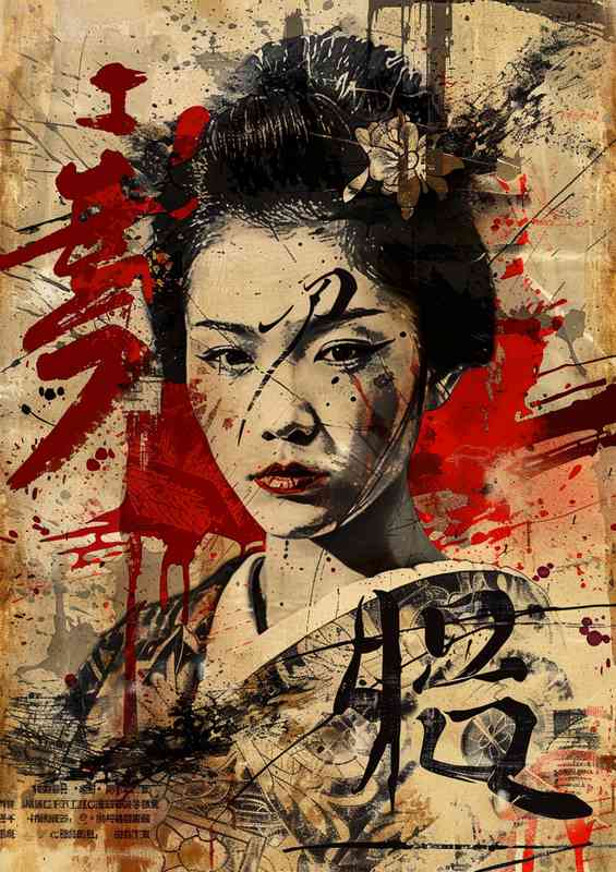 Old school Japanese lady poster art | Metal Poster