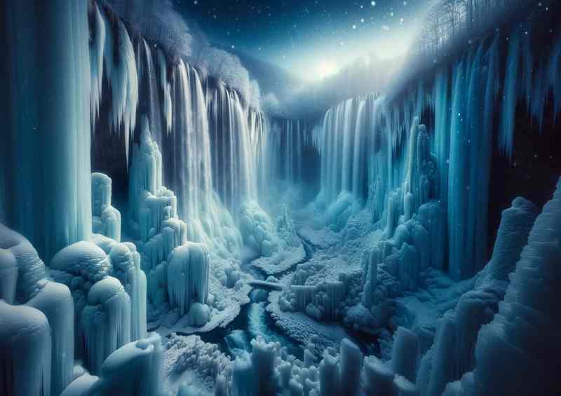 Frozen Waterfall Kingdom | Crystal Sculptures Metal Poster