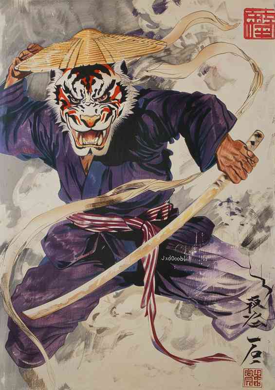 Tiger god wearing a white and red | Metal Poster